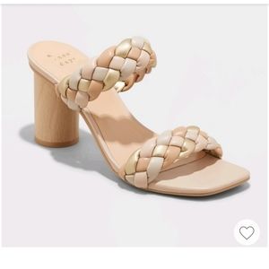 A New Day Basil Women's Nude Metallic Braided sandal with textured heel